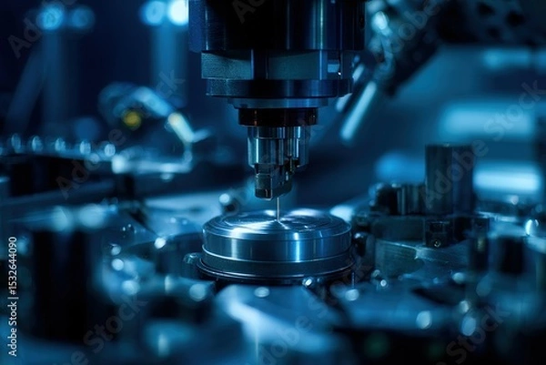 Fototapeta Precision machining process in a modern industrial setting using advanced technology at night