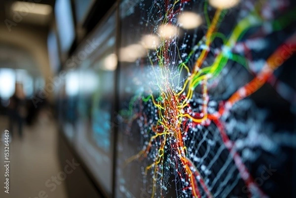 Fototapeta Visual representation of complex data patterns in a modern technology hub setting
