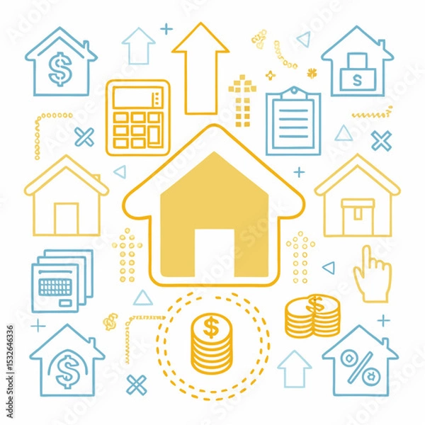 Fototapeta A set of real estate icons featuring various home and building symbols, perfect for property business and residential design concepts