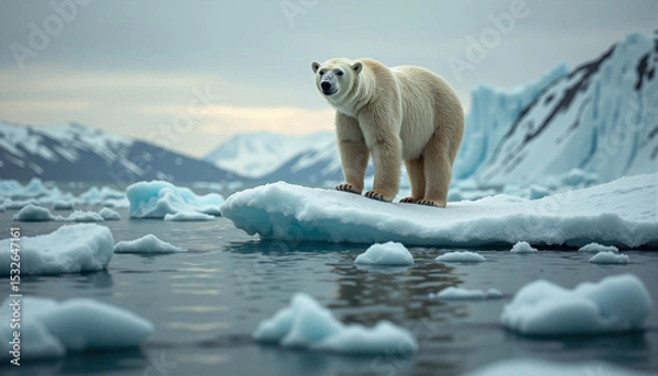 Obraz A polar bear standing on a melting iceberg.
