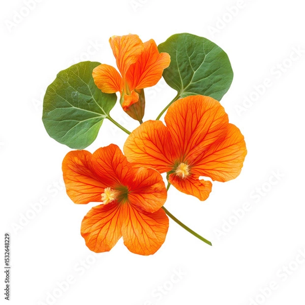 Fototapeta Nasturtium, Close-up image of Vibrant orange Nasturtium flowers (Tropaeolum majus), isolated on transparent background