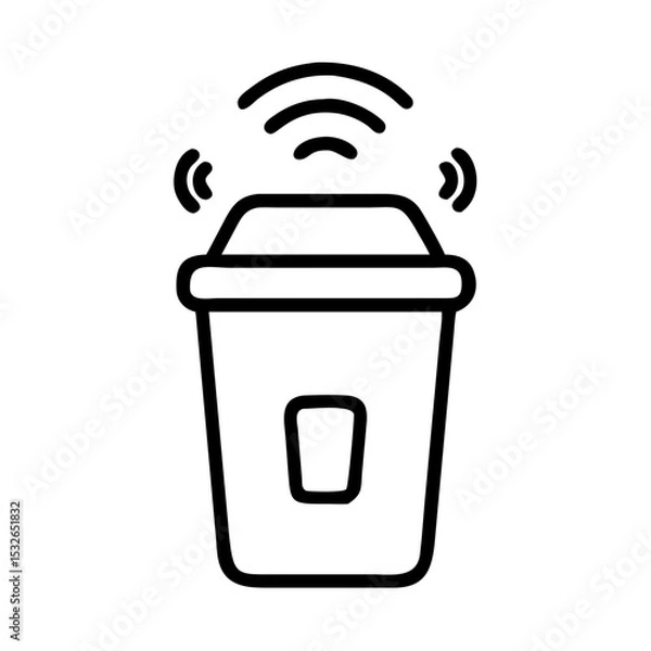 Obraz Line icon of a smart trash bin equipped with wireless connectivity for smart waste management, monitoring, and automation systems.
