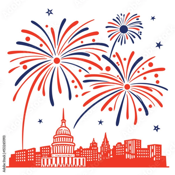Fototapeta Fireworks over the US Capitol Building on Independence Day Ai-Generated