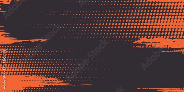 Obraz Orange and black grunge urban background with dry rough texture and halftones pattern. Hand drawn punk vector retro banner. Overlay texture stamps  modern arts
