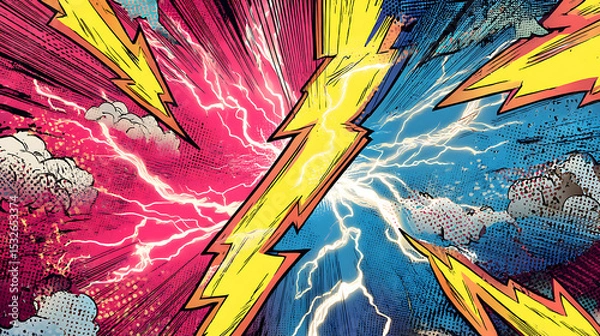 Fototapeta sparkling lightning colorfull, half vintage comic book pattern