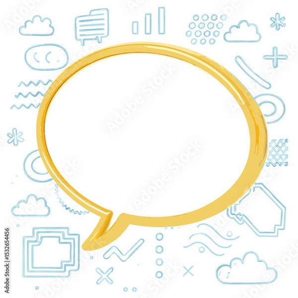 Fototapeta Blue floral vector illustration with speech bubbles and a round frame for summer design
