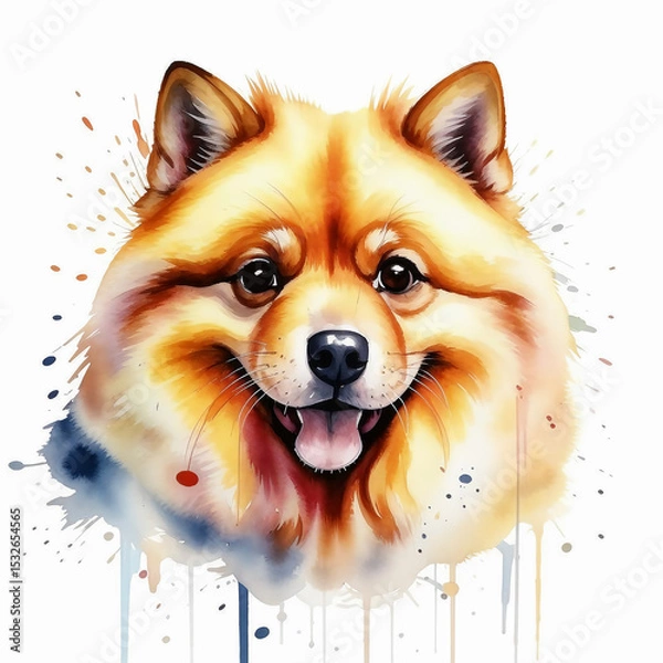 Fototapeta a red-haired, fluffy Pomeranian, a pet, a beautiful dog. an illustration. artificial intelligence generator, AI, neural network image. background for the design