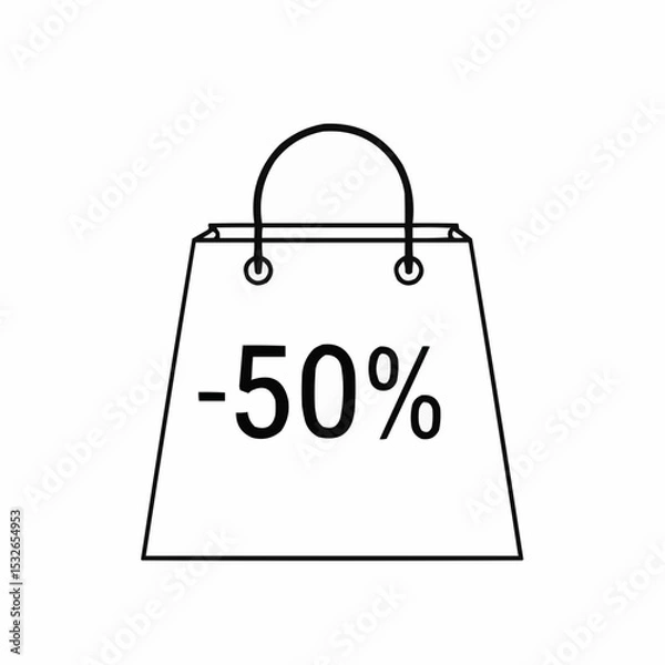 Fototapeta Shopping bag with 50% discount tag in minimalist design  