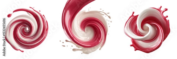 Fototapeta Strawberry milk mixed with white milk in circular form on a transparent background