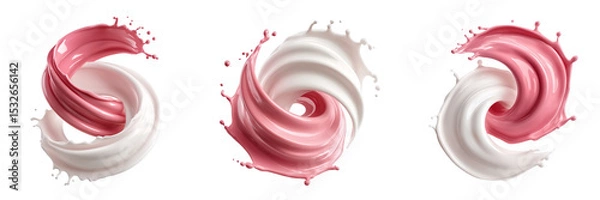 Fototapeta A creamy spiral of strawberry and white milk splashing together on a transparent background