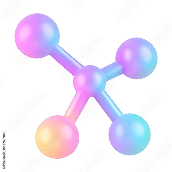 Fototapeta pink blue molecule structure holographic Iridescent 3d render icon isolated on transparent background cutout