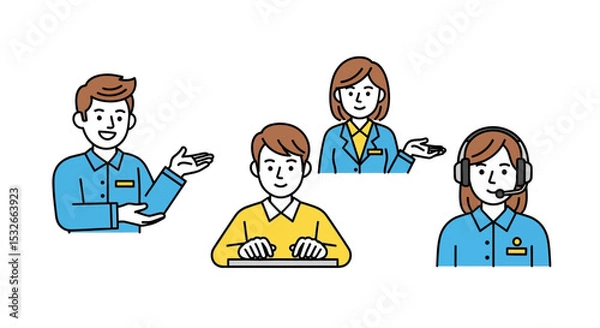 Obraz Customer Service Representatives Illustrations of Diverse Agents Providing Support