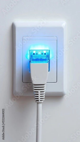 Obraz Network cable connected to a glowing socket