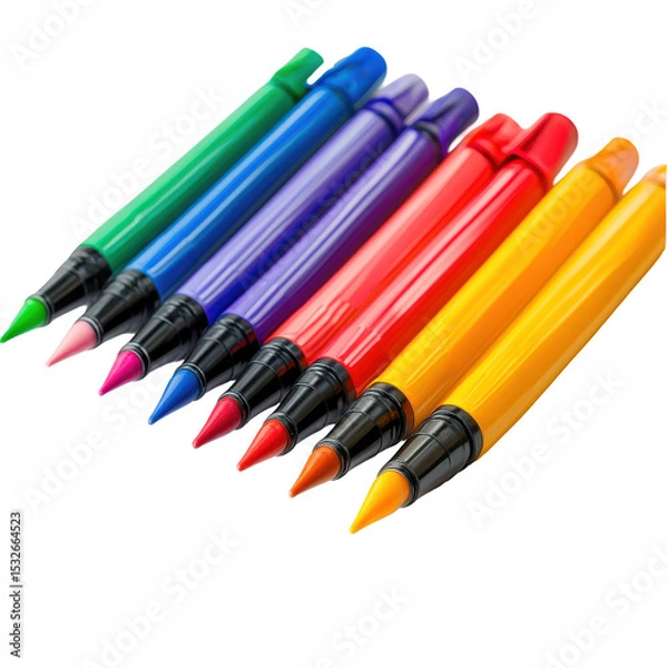 Fototapeta Markers, Multi-colored felt-tip pens, markers on white, isolated on transparent background