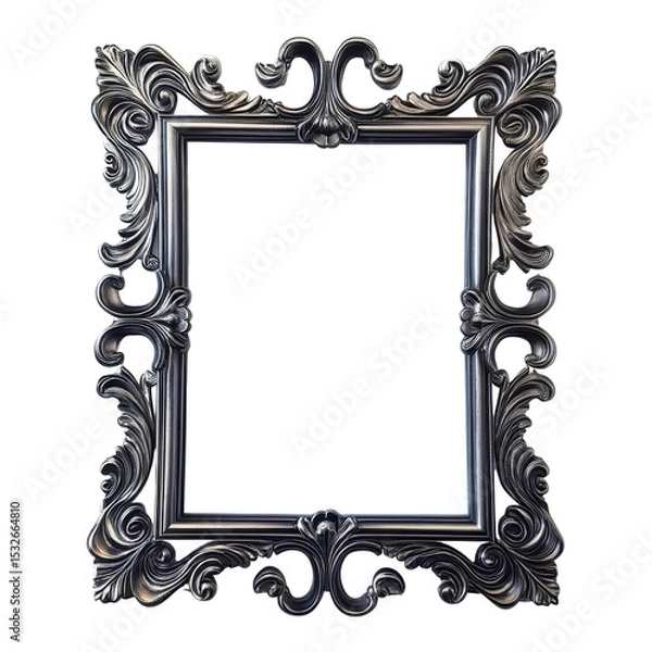 Fototapeta Metal Photo Frame, Decorative metal photo frame with open vertical layout , design, vertical, photo, isolated on transparent background
