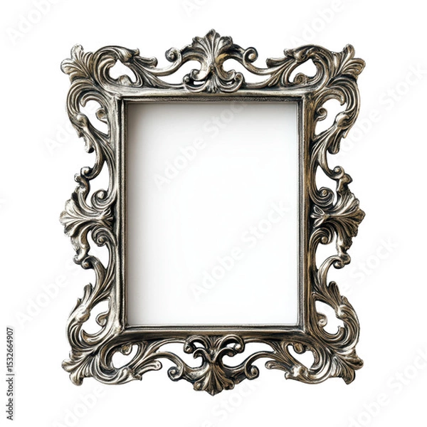 Fototapeta Metal Photo Frame, Decorative metal photo frame with open vertical layout , design, vertical, photo, isolated on transparent background