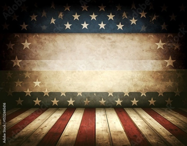 Fototapeta American flag room with aged effect