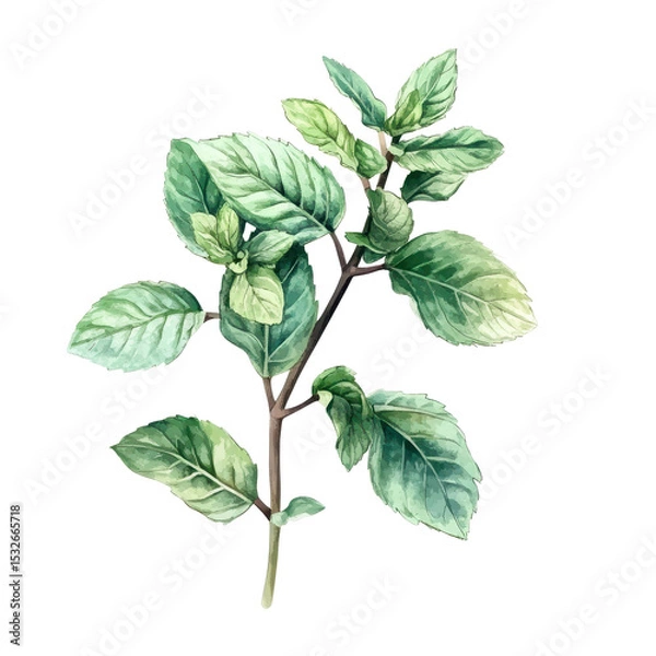 Fototapeta Mint, Sprig of fresh mint, isolated on transparent background