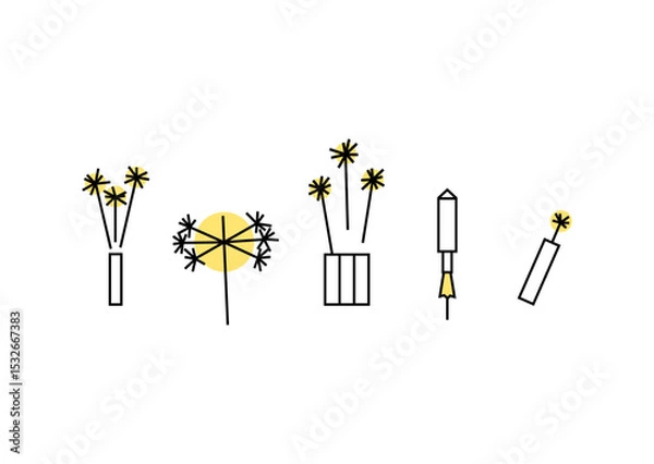 Fototapeta Pyrotechnics vector icon set, isolated on white background