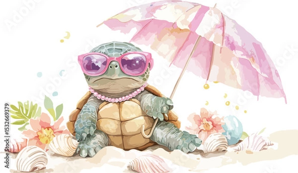 Obraz Funny green cartoon frog character with a red umbrella for children