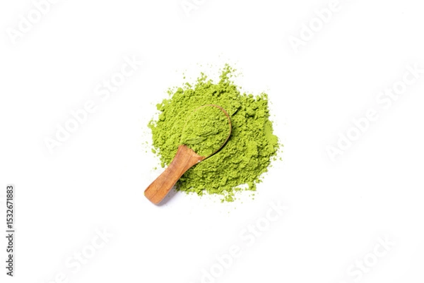 Obraz Top view green matcha tea powder isolated on white background