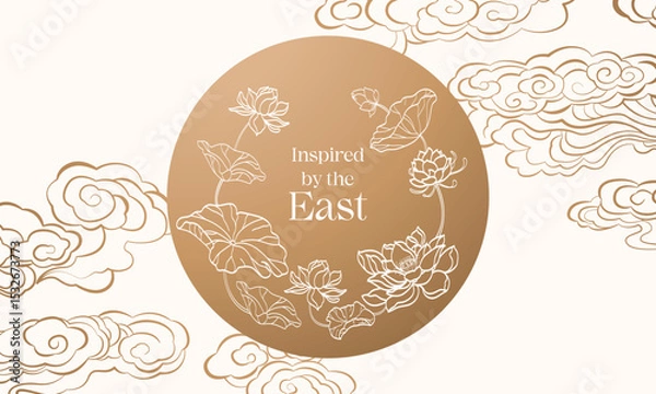 Obraz Elegant blooming lotus and clouds background template