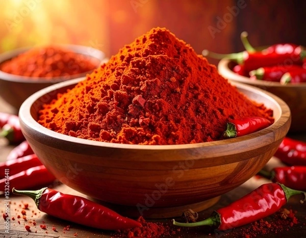 Fototapeta Pile of red chili powder in a bowl