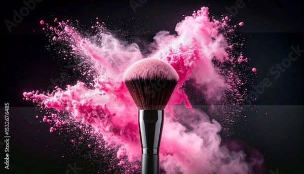 Fototapeta Makeup brush exploding in pink powder