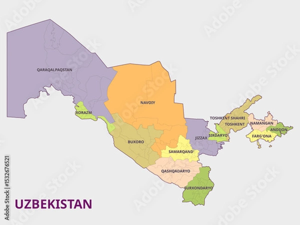 Obraz Map of Uzbekistan Regions and Administrative Divisions