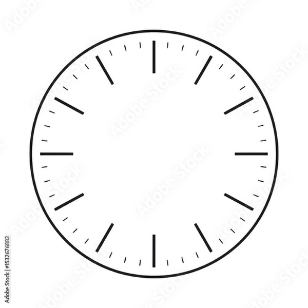 Fototapeta Minimalist black clock face with white tick marks indicating hours and minutes, showing the time as 7:00.