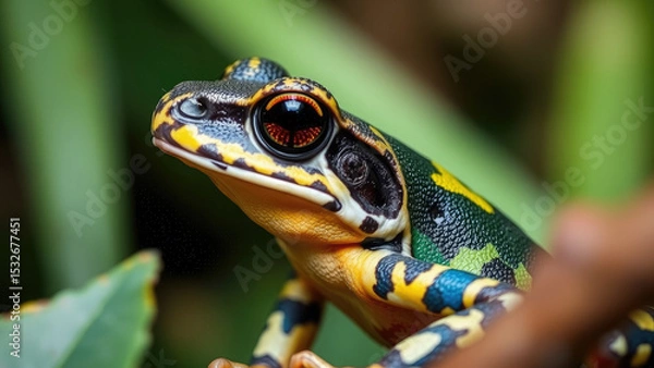 Fototapeta tropical tree frog on tree in jungle, amphibian, nature