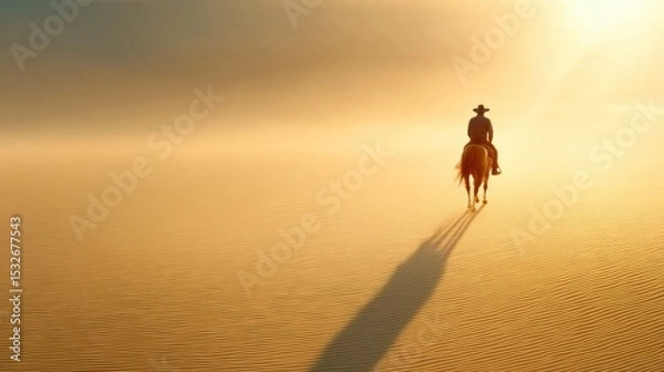 Obraz Lone Rider at Sunset in Desert