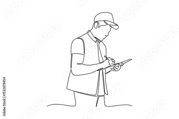 Obraz one continuous line draw of the courier wrote packages. Courier activity minimalist concept. Delivery at simple line design.