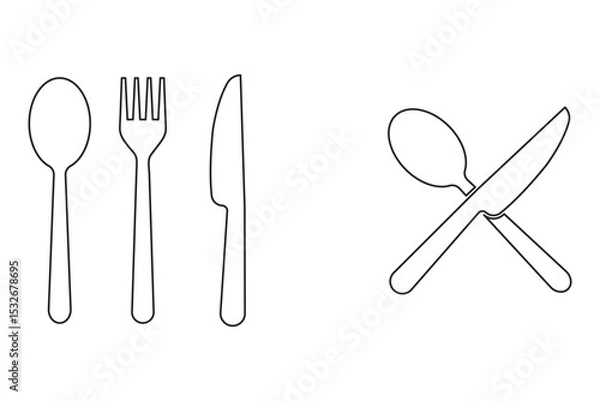 Obraz Fork and spoon icon vector set. Restaurant utensil symbol. Dinner dish or plate with spoon and fork sign outline for apps and websites. Silverware solid monochrome icon set. Fork, Spoon and Knife icon