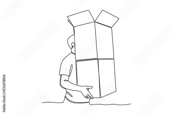 Obraz one continuous line draw of a courier is lifting a package. Courier activity minimalist concept. Delivery at simple line design.