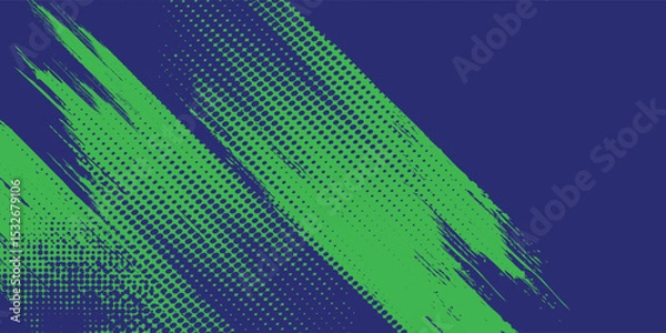 Obraz Abstract Sport Background with Green and Blue Brush Texture and Halftone Effect. Dirty Grunge Background modern art grunge