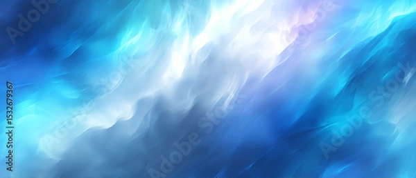 Obraz Abstract blue and white watercolor painting with cloud like formations and soft light effects visible