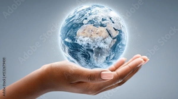 Obraz Earth Showing Africa Floating Over Hand