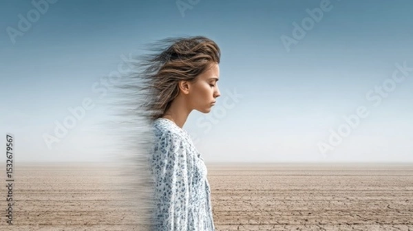 Obraz Woman Dissolving into Air in Desert