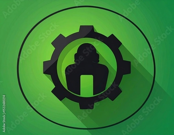 Obraz Silhouette of person inside gear, green circle