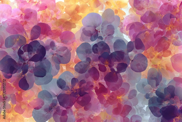 Obraz A watercolor painting of abstract flowers in shades of pink purple and yellow creating a soft and dreamy effect