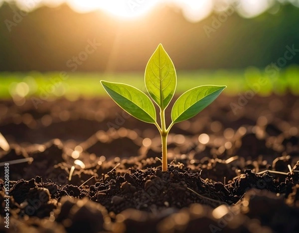 Fototapeta Young sprout emerging from soil