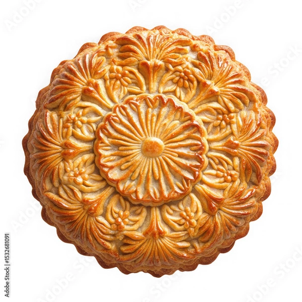 Obraz Ornate mooncake pastry isolated on transparent background
