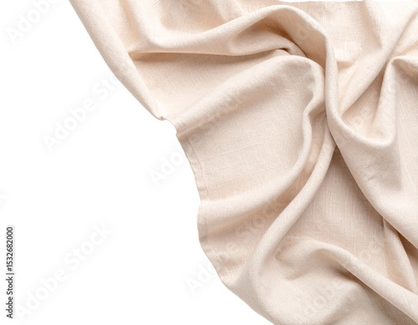 Fototapeta Beige linen fabric with soft fold  isolated on transparent or white background	
 