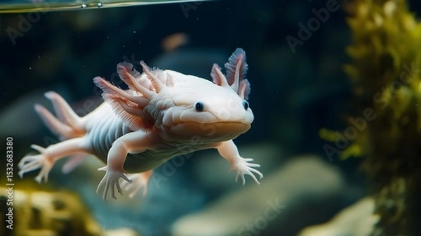 Fototapeta A axolotl floating in a tank of water