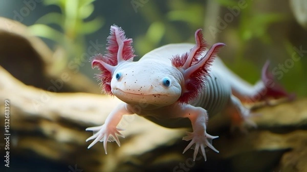 Fototapeta A axolotl floating in a tank of water