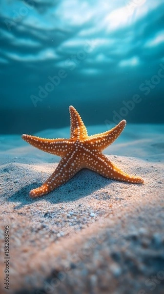 Fototapeta A starfish lying on the sandy ocean floor