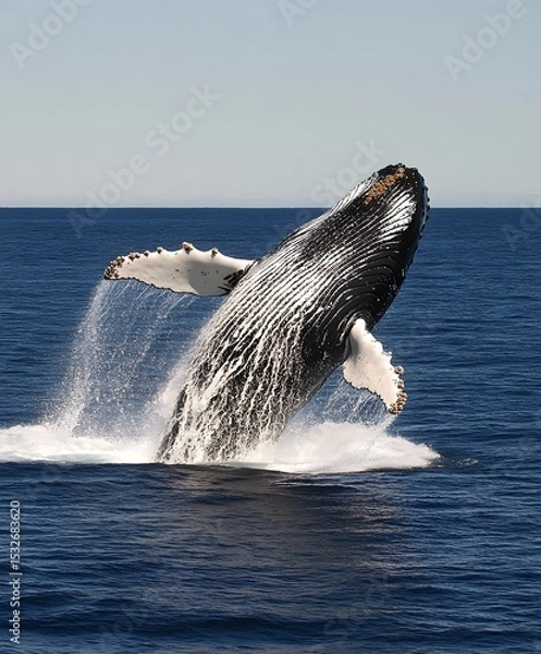 Obraz A majestic whale breaching the ocean surface