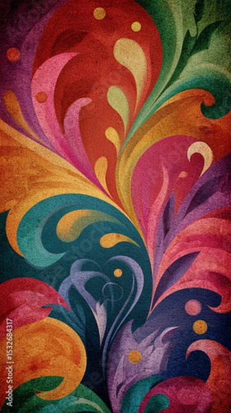 Fototapeta Abstract painting featuring swirling shapes and vibrant colors creating a dynamic composition art piece