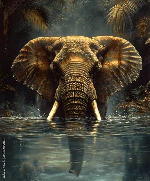 Fototapeta Asiatic Elephant having a bath in the river